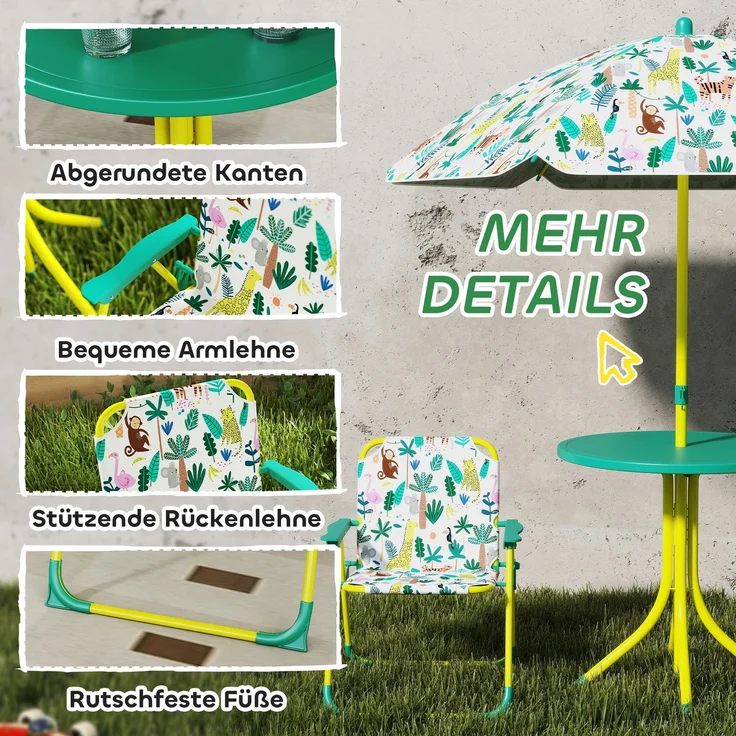 AIYAPLAY Garten-Kindersitzgruppe, Stahl, Polyester, Grün, 49,5L x 49,5B x 50H cm – Bild 6