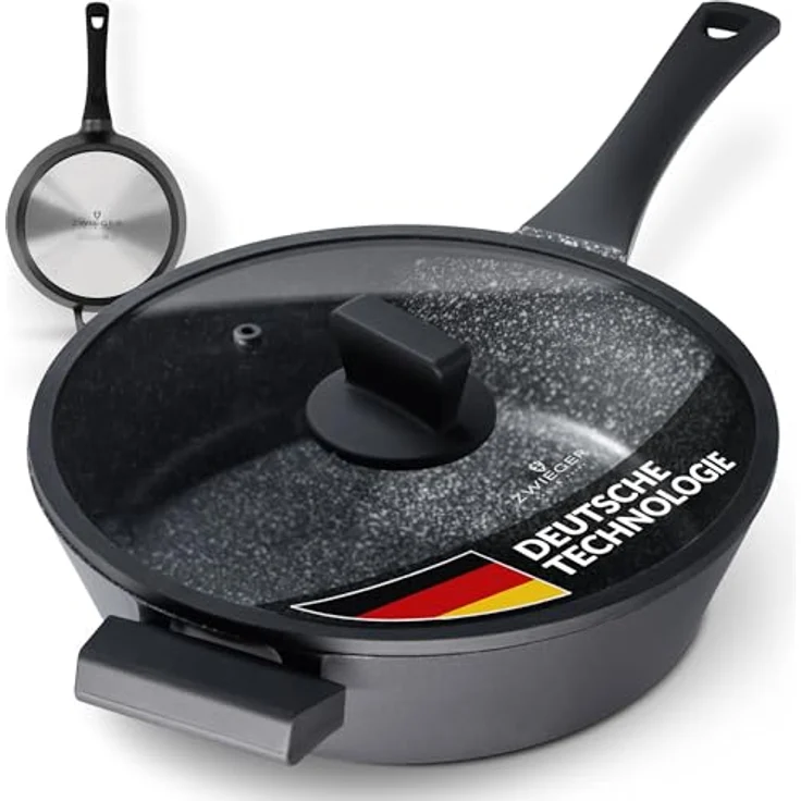 ZWIEGER Große Pfanne mit Deckel 28cm – Schmorpfanne 28 cm hoher Rand, Aluguss, vollflächiger Edelstahlboden, für alle Herdarten (inklusive Induktion) geeignet – Antihaft, PFOA- & PFOS-frei – Bild 2