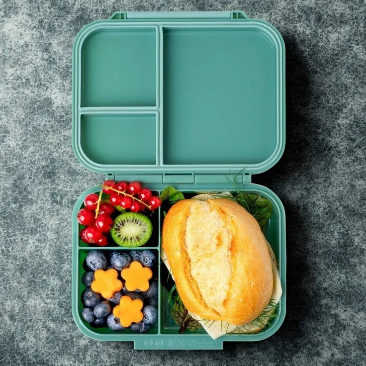 LEKKABOX Lunchbox Mini Kinder Bentobox, 3 Fächer - Brotdose Vesperdose Brotbüchse, Für feuchte Lebensmittel auslaufsicher, inkl. extra Trenner – Bild 3