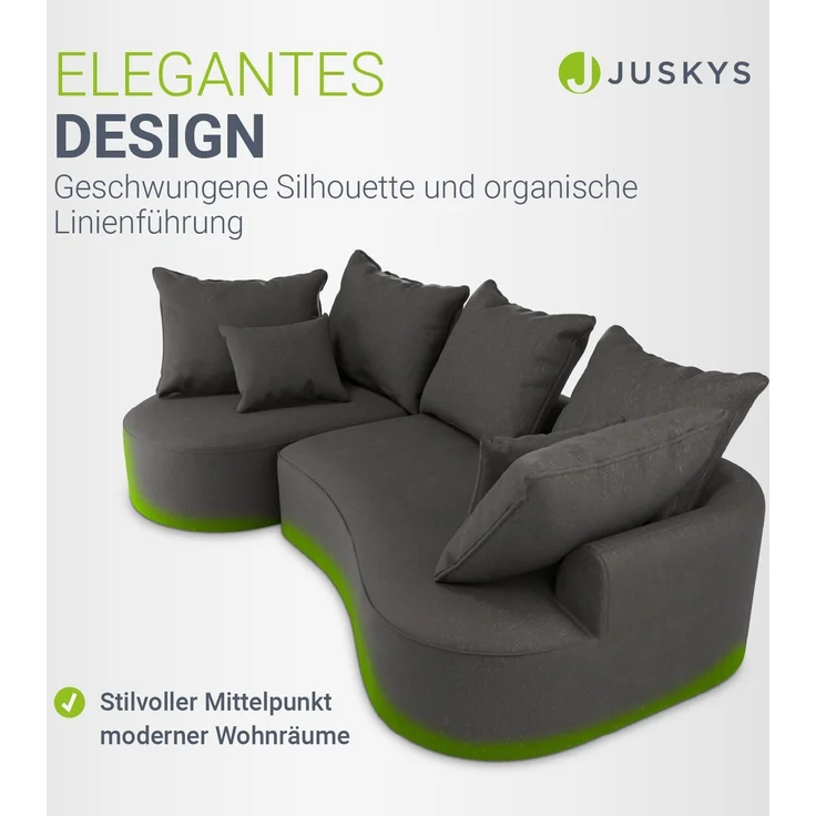 Juskys Sofa Tirano - Samt Dunkelgrau , Ecksofa mit L-Form, mit Rücken- & Dekokissen, 4-Sitzer Eckcouch, Schaumstoff - Ottomane links – Bild 3