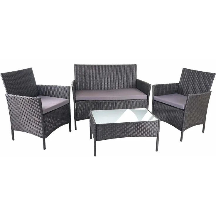 Poly-Rattan Garten-Garnitur HWC-D82, Sitzgruppe Lounge-Set ~ schwarz mit Kissen anthrazit