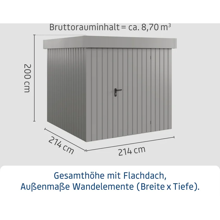 Hörmann Ecostar Metall-Gerätehaus "Euroline Trend" mit Flachdach EFD 5, graualuminium, 214 x 214 cm,1-flüglige Tür – Bild 3