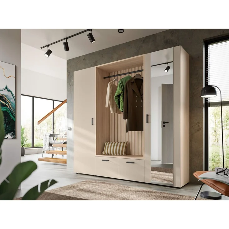 moebel-dich-auf Kompaktgarderobe MODENA (Set, 3-tlg, Sitzbank mit Paneel und 2 Garderobenschränken) 210 cm breit – Bild 1