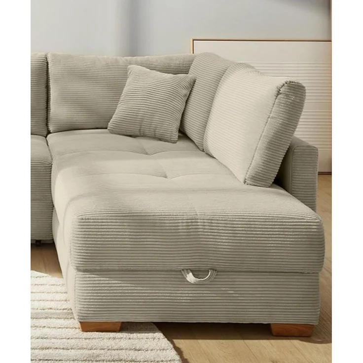 Ecksofa-Dauerschläfer Boxspring Federkern-Couch Topper Bettkasten, Cord Beige Grau – Bild 7