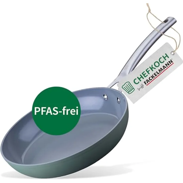 Chefkoch trifft Fackelmann Keramik-Bratpfanne Stuttgart, Antihaft-Pfanne mit Greblon CK2 Beschichtung, 100% recyceltes Aluminium, Edelstahlgriff