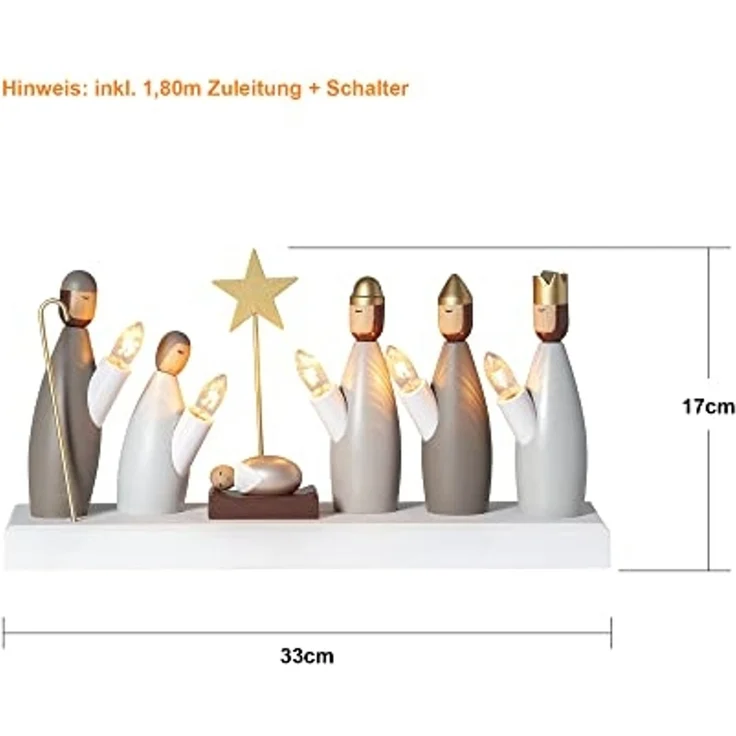 Weihnachtsdeko Krubba, 5 Glühbirnen E10, Weihnachtsfigur – Bild 3