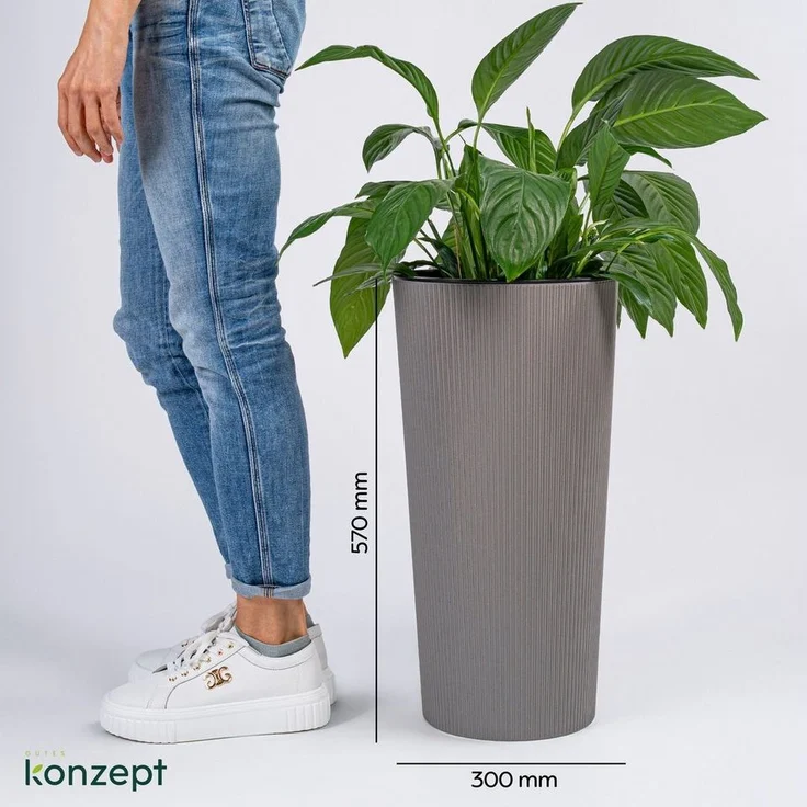 KONZEPT Blumentopf Hoch mit Einsatz, Rillenstruktur, für Garten, Balkon, für Außenbereich, wetterfest, UV-beständig – Bild 2