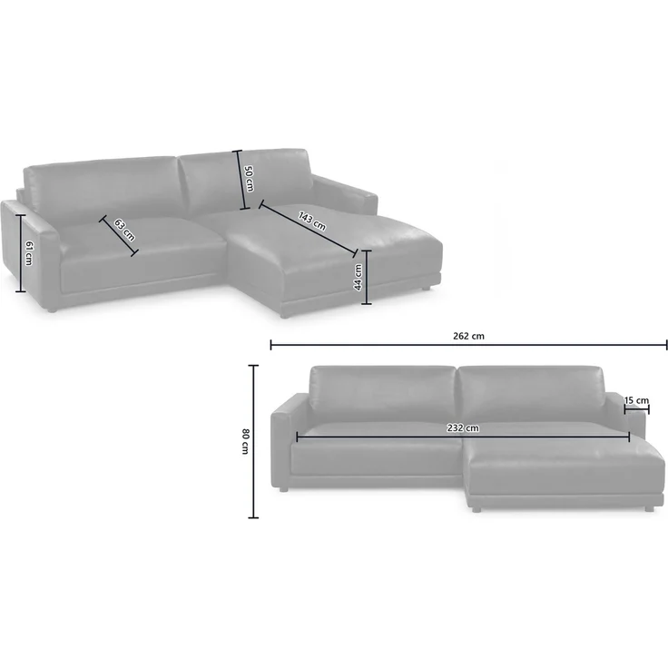 KAWOLA Sofa MARLIN Ecksofa Lederfaserstoff schwarz Longchair rechts 80 x 168 x 262 cm – Bild 9
