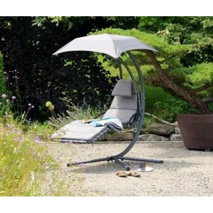 acamp Gartenliege Hängeliege Solomon mit Sonnendach grau, Gartenmöbel Set, Sonnenschirm, Liege, Poolliege, 185 x 105 x 200 cm – Bild 6