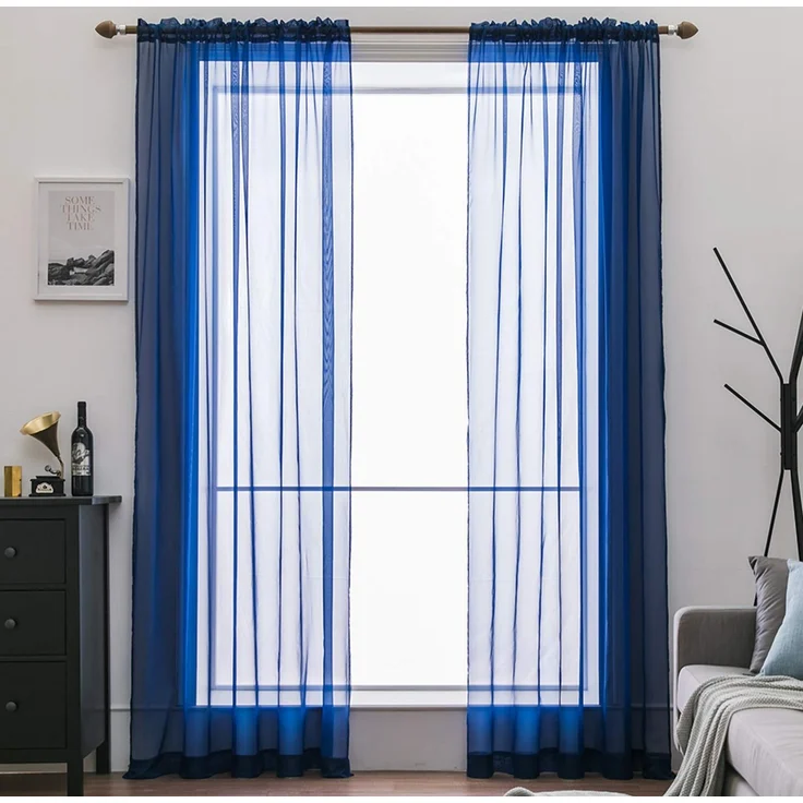 MIULEE Vorhänge Gardinen, Stangendurchzug Dunkelblau, 2er Set 245x140cm | Transparente Gardine aus Voile, Luftig Leicht, Einfarbig Dekoschal für Wohnzimmer & Schlafzimmer