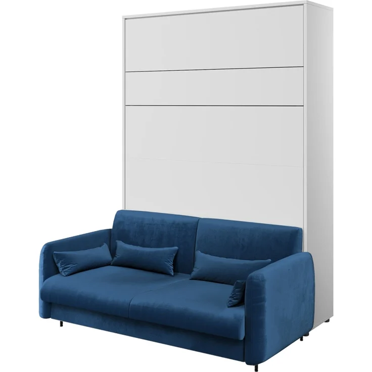MEBLINI Schrankbett BC-01 - 140x200cm Vertikal - Weiß Matt/Blau - mit Sofa - Wandbett mit Lattenrost - Klappbett mit Schrank - Wandklappbett - Murphy Bed – Bild 1