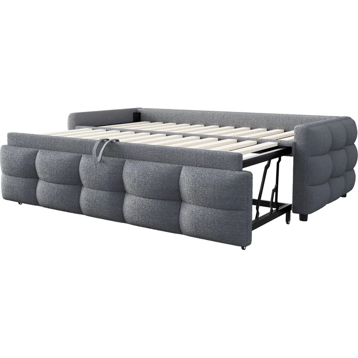 ZUBALIYA Schlafsofa 90x180 cm, ausziehbare Liegefläche, Lattenrost, Leiter, mit Teddy-Stoffbezug, Grau, ohne Matratze – Bild 12