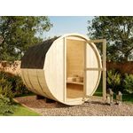 FinnTherm 'Ben' Fasssauna mit 2 Sitzbänken, ohne Ofen, Holz natur, 189 x 180 x 180 cm
