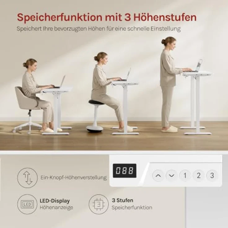 Woltu Höhenverstellbarer Computertisch, Elektrisches Stehpult mit Memory-Funktion und Kollisionsschutz, Weiß – Bild 4