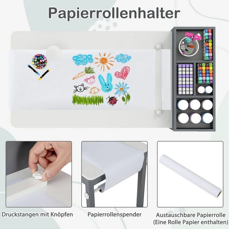 KOMFOTTEU Kindersitzgruppe, mit Papierrollenhalter, Lagerregalen & 4 Stoffbehältern – Bild 3