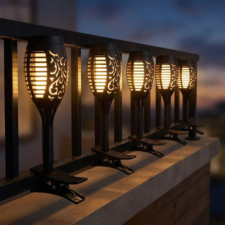 6x LED Solarfackeln, Feuereffekt, Klemme, schwarz H 26 cm – Bild 5