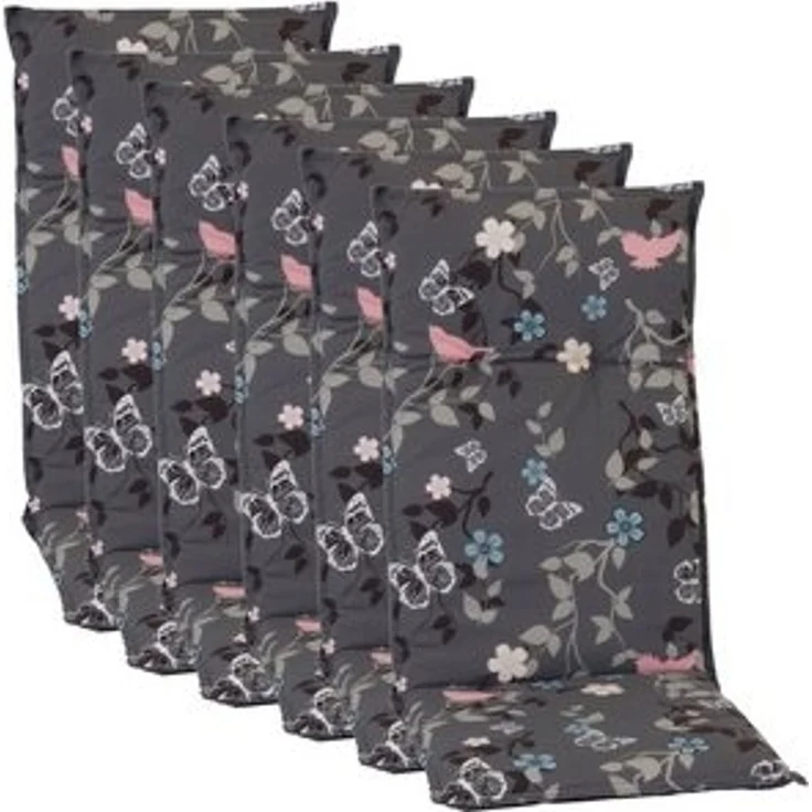 NYVI Hochlehnerauflage Hochlehner Auflagen 6er Set Barcelona - Gartenstuhlauflagen 118x50cm, (6 St), Stuhlauflage, Sitzauflage mit Halteband, UV-fest, Blumen Floral – Bild 6