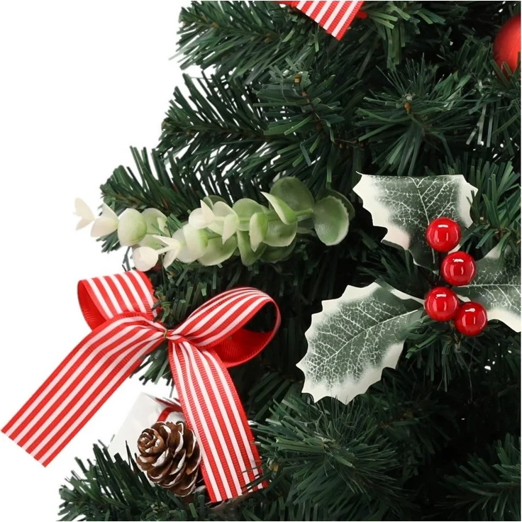 Sarcia. eu Künstlicher Weihnachtsbaum Künstlicher Weihnachtsbaum 60 cm rot mit Stechpalmen geschmückt, klein – Bild 2