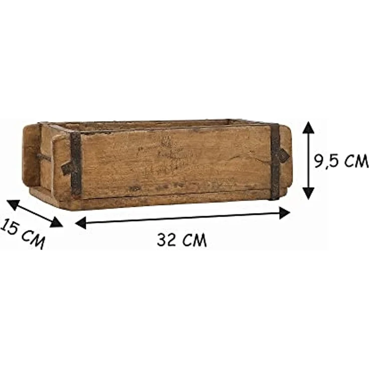 BigDean Holzkiste Alte Ziegelform 32 x 15 x 9,5 cm Ein-Kammer Vintage mit Metallbeschlägen (1 St, 1stk), Aufbewahrungs und Deko Holzkiste in Handstrichziegel Form – Bild 5
