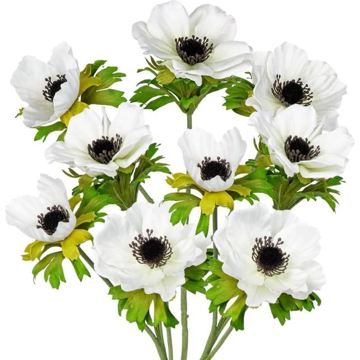 Künstliche Anemonen Kunstblumen Set Dekoblumen 55cm Weiße Frühlingsblumen – Bild 1