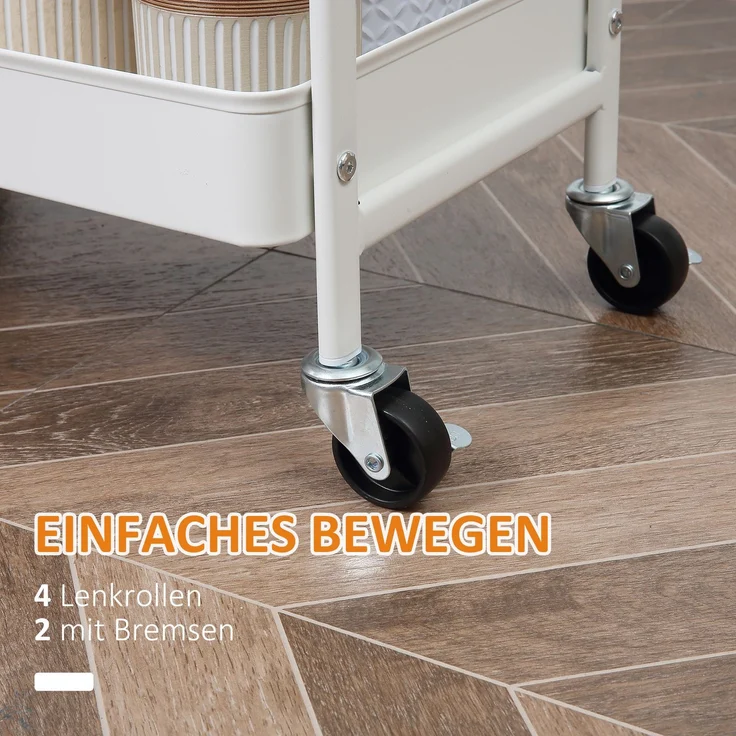 Rollbarer Küchenwagen, 2 Regale, Schublade, Ablage, 4 Rollen, Griffe, Stahl, Weiß--Weiß--43.9x30.5x75.6cm--YOUDENOVA – Bild 8