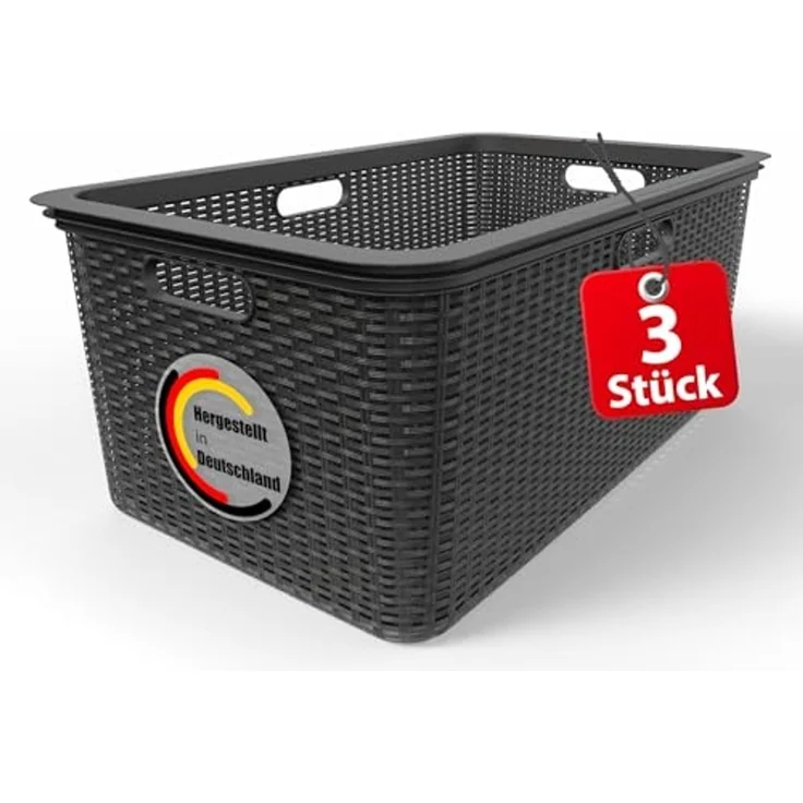 BigDean 3 Stück Wäschekorb 59x39x26 cm Rattan Design – Wäschewanne Made in Germany – Bild 1