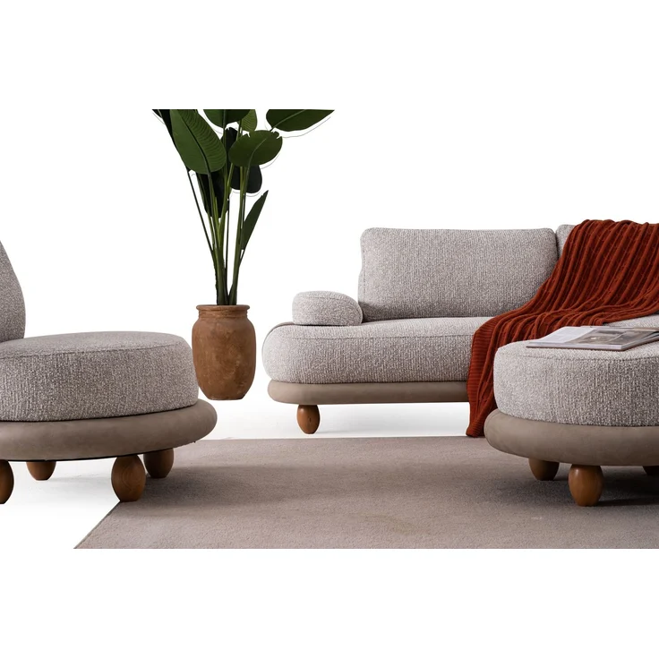 Sitzgruppe/Sofa Set - Wohnzimmergarnitur "Magnolia" 3+3+1 + Hocker-Beige – Bild 6