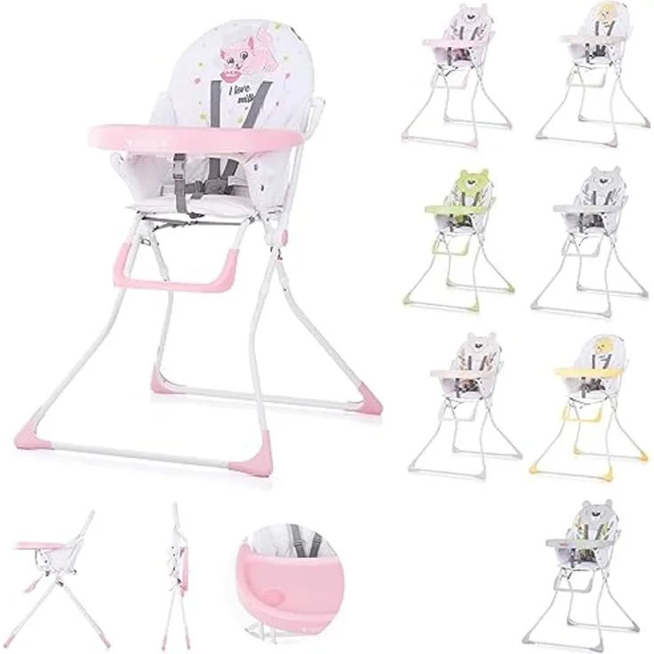 Chipolino Hochstuhl Teddy, klappbar, großer Tisch, verstellbare Fußablage, Gurt rosa