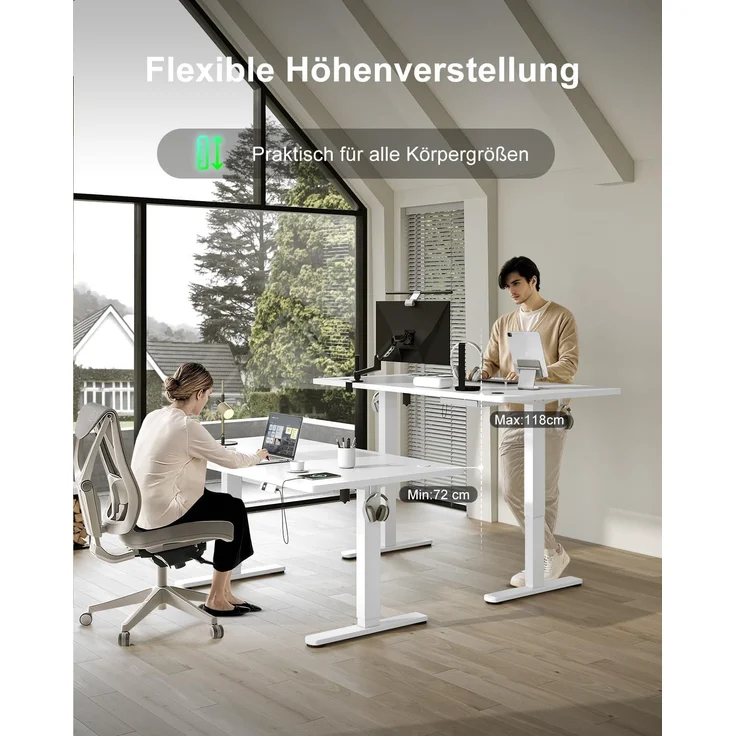 Devoko Elektrisch Höhenverstellbarer Schreibtisch Holzwerkstoff und Metall Weiß 120 x 80 x 72-118 cm – Bild 8