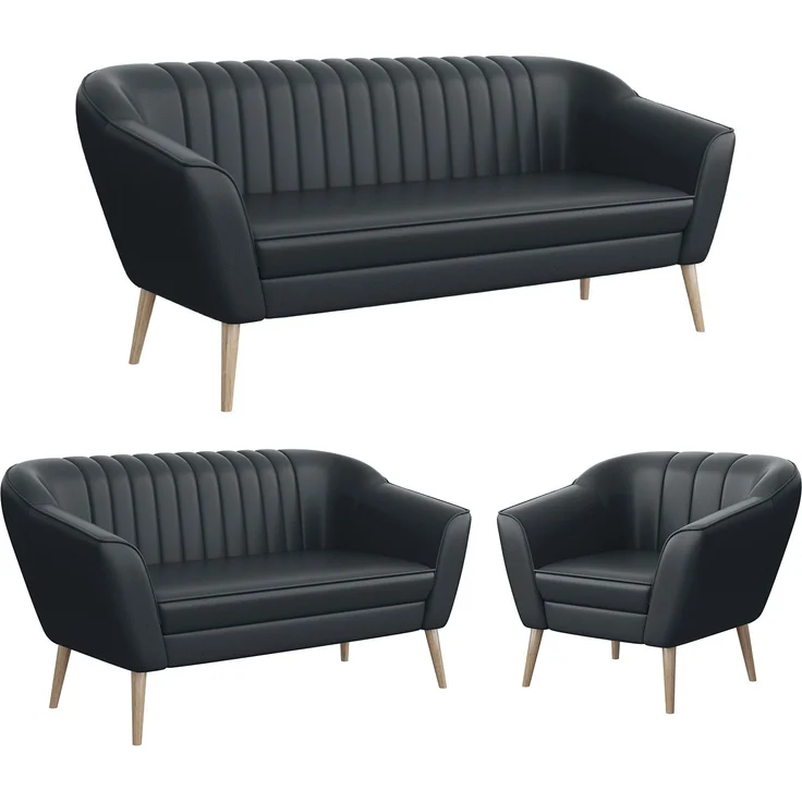 MEBLINI Sofa-Set KAIA 3+2+1 - Dunkelgrau Kunstleder - für Wohnzimmer - Mini Lounge für sechs Personen - Küchensofa - Sofa Klein - Sitzgarnitur - Polstergarnitur - Sofagarnituren – Bild 1