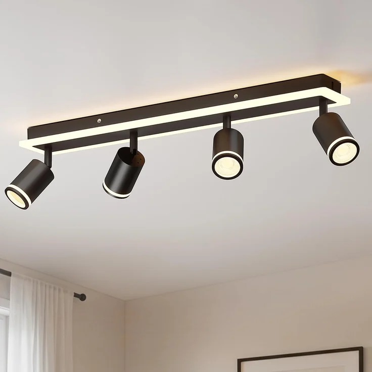 LVWIT LED Deckenstrahler Deckenlampe Schwarz, 4 Flammig GU10 Deckenleuchte 350° Schwenkbar Strahler Spots Innen Deckenspot Flurlampe Lang für Wohnzimmer Küche Schlafzimmer Ohne Leuchtmittel – Bild 1