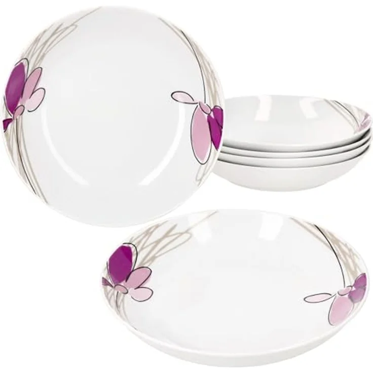 MamboCat Suppenteller 6er Set Viola Suppenteller 450ml Porzellan 6 Personen tiefe Teller – Bild 2