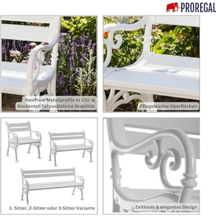 PROREGAL Gartenbank Curacao 1 Sitzer, Weiße Parkbank aus witterungsbeständigem Kunststoff, HxBxT 85 x 68 x 60 cm, belastbar bis 250 kg – Bild 7