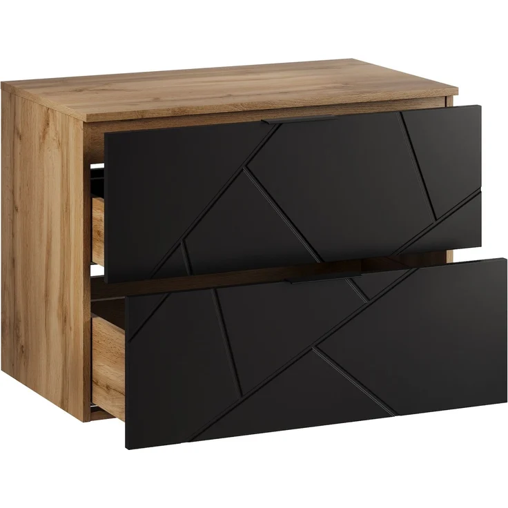 Badplaats Waschbeckenunterschrank Manello 80 x 46 x 58 cm – Eiche mit Matt Schwarz – Hängender Waschtischunterschrank mit 2 Schubladen – Bild 4