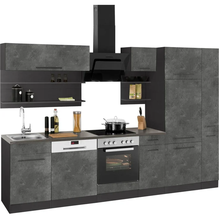 KOCHSTATION Küchenzeile KS-Tulsa, ohne E-Geräte, Breite 300 cm, schwarze Metallgriffe, MDF Fronten – Bild 2