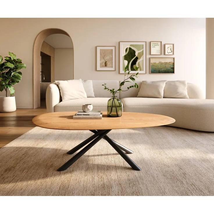 Couchtisch Edge Oval 140x75 cm Eiche Natur Runde Kante Sarity Metall Schwarz – Bild 2