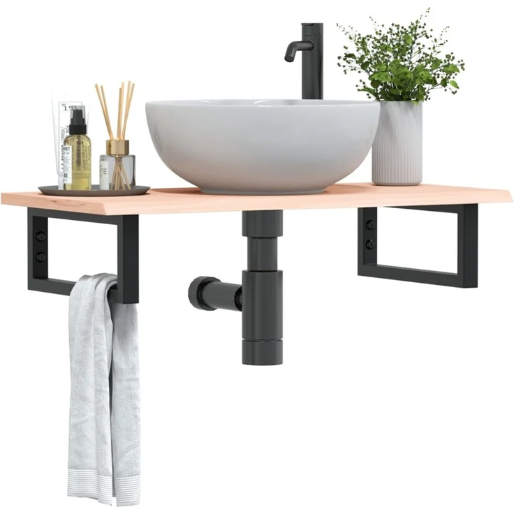 vidaXL Waschtischplatte mit Halterung Stahl und Massivholz Eiche 3302545 – Bild 1