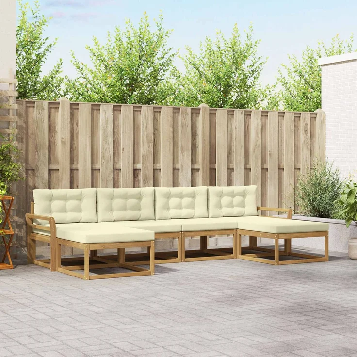 vidaXL Outdoor-Sofagarnitur 6 stk. Weiß und Creme 3386829 – Bild 1