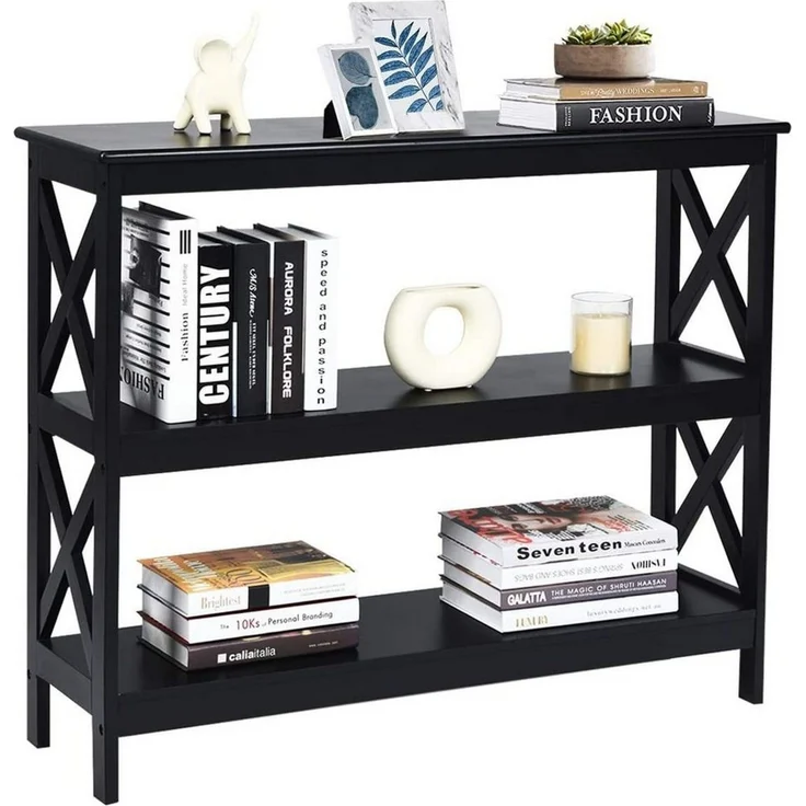 COSTWAY Konsolentisch, 2 Ebene mit Ablage, X-förmig, aus Holz, 100x30x80cm – Bild 1