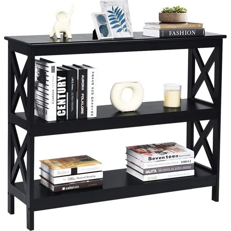 COSTWAY Konsolentisch, 2 Ebene mit Ablage, X-förmig, aus Holz, 100x30x80cm