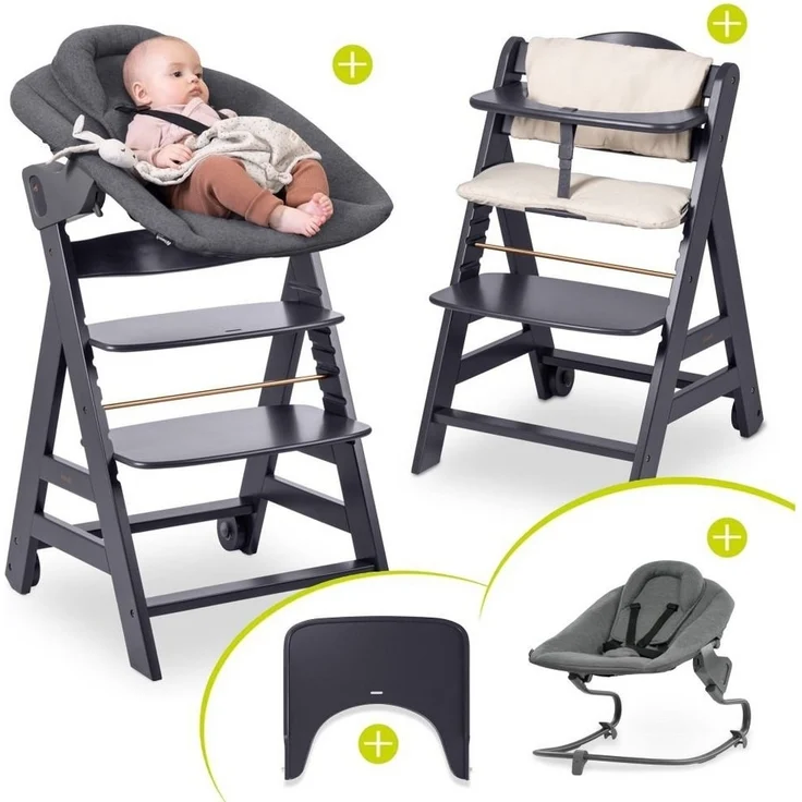 Hauck Hochstuhl Beta Plus Dark Grey - Newborn Set, Babystuhl ab Geburt inkl. Aufsatz für Neugeborene, Tisch, Sitzauflage – Bild 1