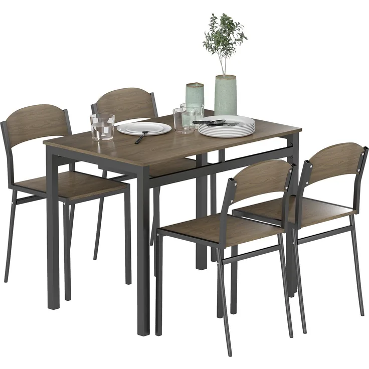 5-teiliges Esszimmerset mit 1 rechteckigen Tisch 100 x 63 x 76, 100.0×63.0×76.5cm, Braun, MELAYR