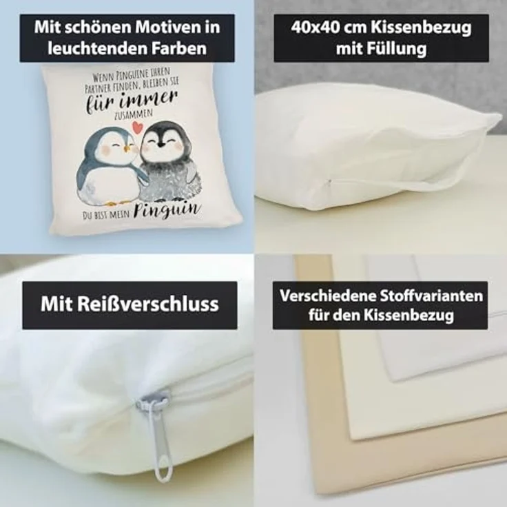 speecheese Dekokissen Pinguinpärchen Kissen mit Spruch Du bist mein Pinguin – Bild 4