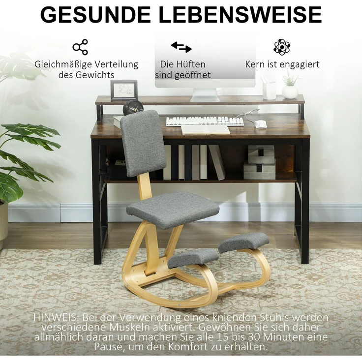 JARDJ Ergonomischer Kniestuhl, Kniehocker Gesundheitsstuhl für Zuhause, Büro, Meditation Grau – Bild 8