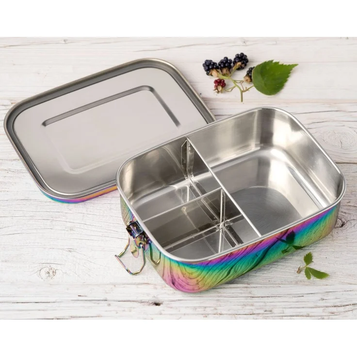 LEKKABOX Lunchbox Kinder Edelstahl Brotdose 1000ml - 3 Fächer auslaufsicher Bentobox, (1 Edelstahldose mit Deckel, 2 zusätzliche Clips mit Silikonschutz), Auslaufsicher dank Dichtung, mit 3 Fächern für trockene Lebensmittel – Bild 2
