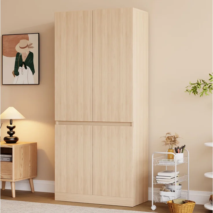 CHICFURN Kleiderschrank 70x170x40 cm aus Holz mit Doppeltüren – Stauraum auf zwei Ebenen Naturholz – Bild 2