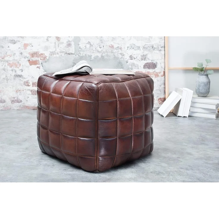 riess-ambiente Sitzwürfel RIDER 40cm braun, mit Echtleder-Bezug – Bild 2
