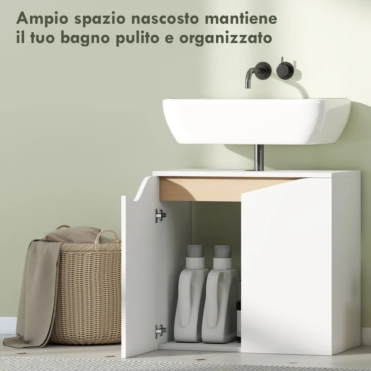 Mobiler Waschtischunterschrank mit 2 gedämpften Türen für Waschbecken ohne Sockel, 60 x 35 x 57,9 cm, Weiß – Bild 7