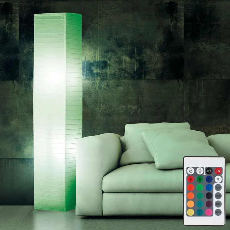 RGB LED Stehleuchte, Papier weiß, dimmbar, Fernbedienung, H 130 cm – Bild 3