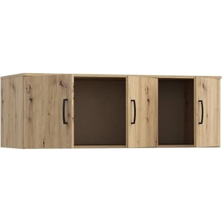 Forte NIKO Schrankaufsatz 120, Skandi-Schrankaufsatz, 3-türig, Holzwerkstoff, Wohn-/Schlafzimmer, Artisan Eiche Holzdekor, 122 cm breit x 42,5 cm hoch x 52,7 cm tief – Bild 6